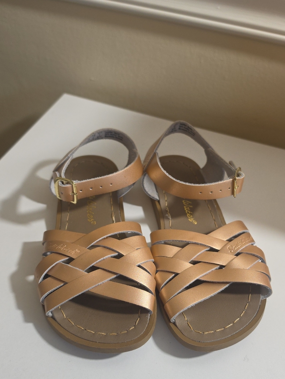 Salt Water Sans Braided Leather Metallic  Rose Gold Ankle-Strap Sandals Sz 1